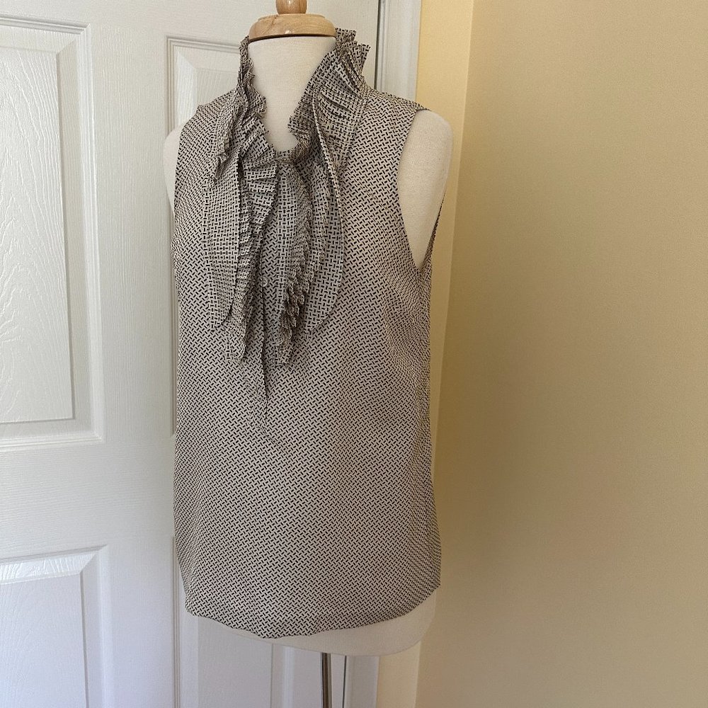 COPY - J Crew Silk Black & White Ruffle Front Sleeveless Blouse